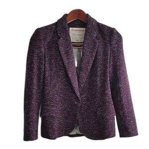 Anthropologie Cartonnier Purple Knit Blazer Size XSP One button Long Sleeve